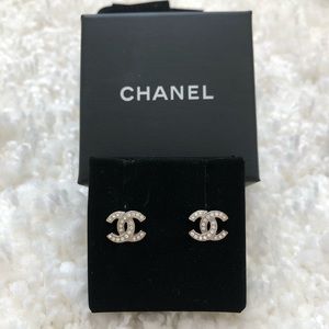 Chanel Classic CC Earrings Silver with Crystals